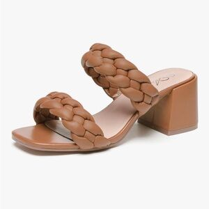 Elegant Braided Tan Block Heel Sandals